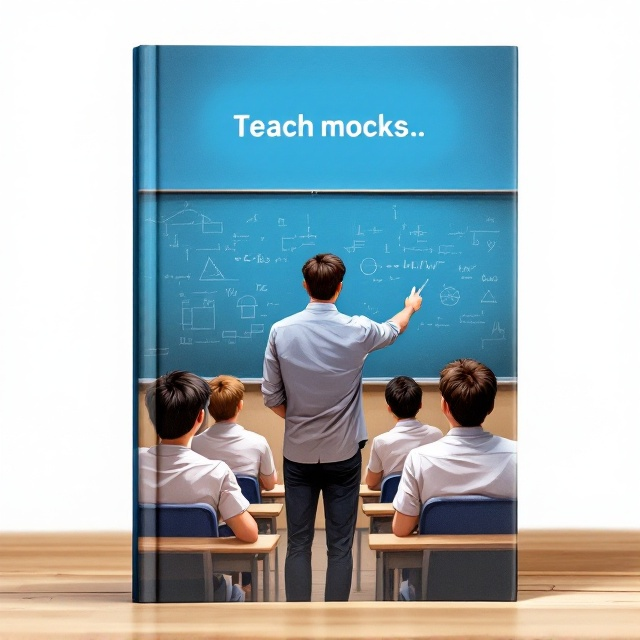 A teacher stands at the front of a classroom, with a chalkboard in the background filled with diagrams and equations. Several young male students are sitting at desks, attentively watching the teacher. The scene is captured in a realistic illustration style with a slight digital texture, emphasizing a modern yet timeless educational atmosphere.