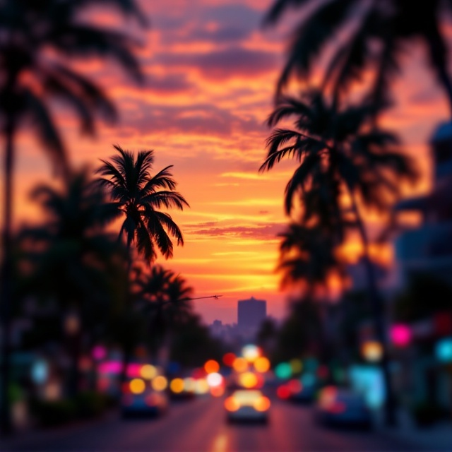 A picturesque sunset painting the sky in hues of orange, pink, and deep purple behind the silhouettes of iconic Thai palm trees. At the bottom, the blurred outline of a busy Pattaya street featuring subtle neon lights akin to its nightlife. Overlaid near the center is an abstract yet subtle watermark image of a fading map of Thailand. The imagery exudes a quiet tropical dreaminess mixed with urban intrigue.
