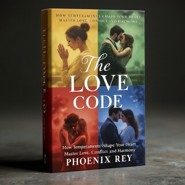 The cover is divided into four quadrants, each in a distinct color Yellow in the top-left, Green in the top-right, Red in the bottom-left, and Blue in the bottom-right. Each quadrant features a different couple engaged in an intimate, romantic activity such as holding hands, sharing a tender gaze, embracing, or enjoying a quiet conversation. The scenes in each quadrant beautifully reflect the emotional tone associated with its color.