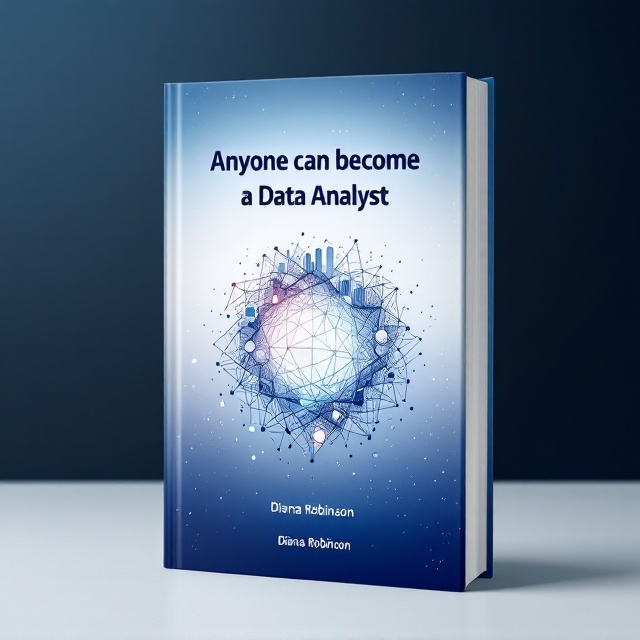 A sleek and modern design showcasing a gradient background transitioning from deep navy blue at the top to a lighter, almost white tone at the bottom. Centered prominently is an abstract geometric data visualization—interconnected nodes, bars, and pie charts intricately woven into a circular arrangement. Subtle glowing effects around the visuals create an impression of innovation.