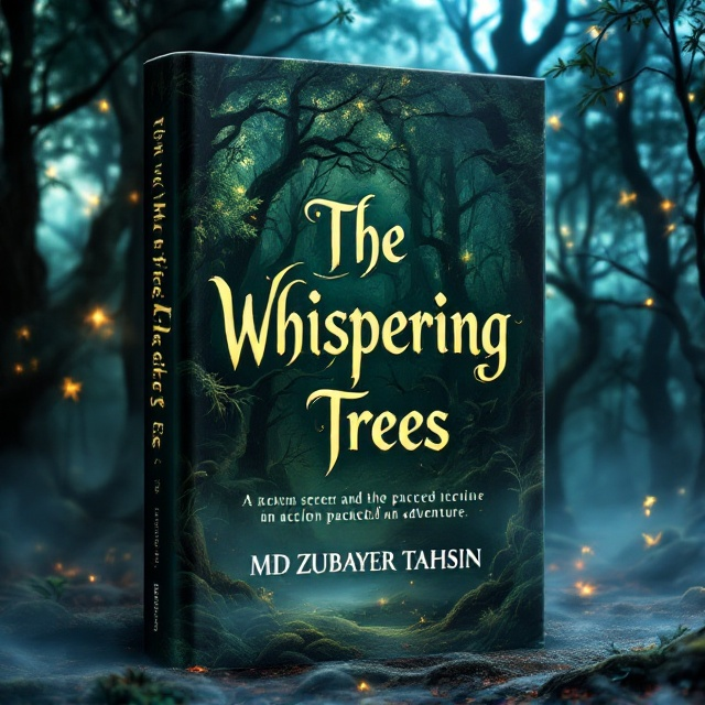 A dense forest with towering, mystical trees appears to whisper secrets. At the base of the trees, ethereal mist swirls around, conveying an action-packed adventure waiting to unfold. The forest background is detailed with subtle, magical light streams peeking through the tree leaves.