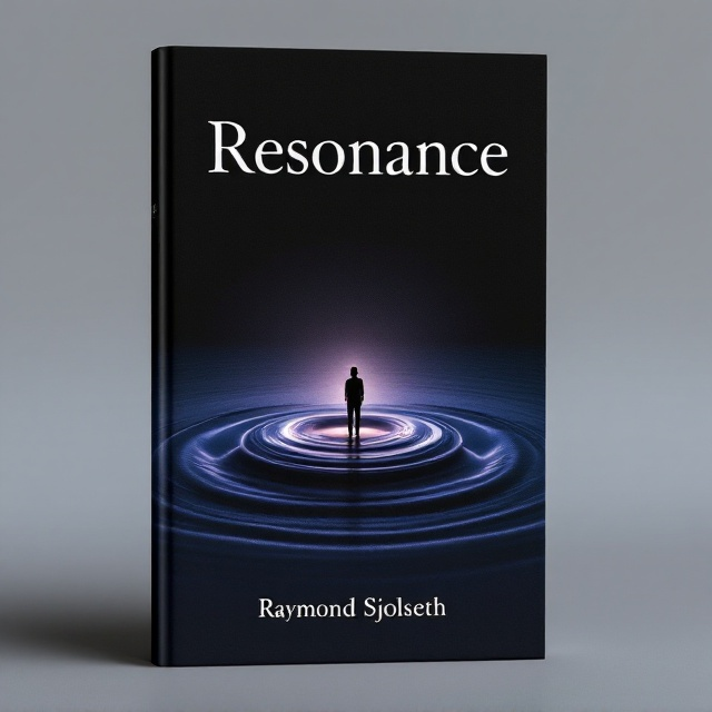 A minimalist design featuring a black background with soft gradients of deep blues and purples. At the center, a rippling ripple pattern resembles sound waves or vibrations. The ripples emit a gentle glow in silver, giving a sense of movement and energy. A silhouette of a human figure stands in the middle of the ripple, signifying emotional discovery and connection.