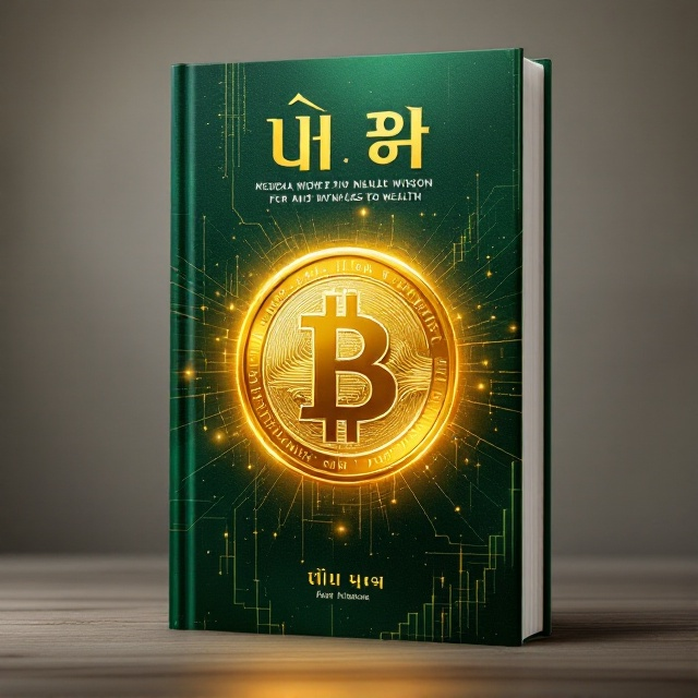 A bold golden coin encased in a subtle glowing aura is placed centrally. Around it, faintly visible upward-moving financial charts blend into a rich emerald green background symbolizing growth and prosperity. Subtle lines resembling neural connections span out gently from the coin, giving the appearance of interconnected wisdom and pathways to wealth.