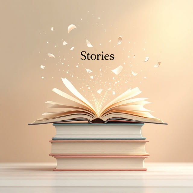 A serene pastel-hued setting with a stack of books sitting calmly at the bottom center of the cover. An open book is placed above the stack, with delicately animated flying pages extending upward and outward in a soft spiral arc, as if carried by a gentle breeze. In the backdrop, a faint watercolor-like gradient enhances the calm and elegant atmosphere.