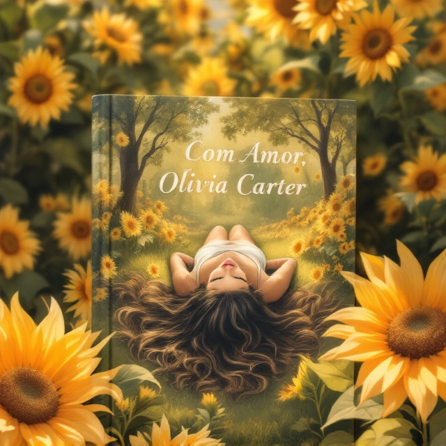 The cover showcases a subtle, hand-painted illustration of Central Park in the late afternoon. The scene centers on a woman reclining on the grass, viewed from above, with her slightly wavy, dark blonde hair splayed out around her. The sunlight filters gently through the trees, creating a warm golden glow that highlights her hair. Large, vibrantly drawn sunflowers frame the edges of the composition, their petals stretching inward toward the woman and the park scene. The palette is dominated by golden yellows, soft greens, and touches of warm orange, evoking the delicate warmth of hope.