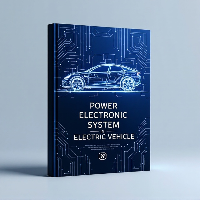 A modern, sleek cover design featuring a large, abstract blueprint-like silhouette of an electric vehicle at the center. The silhouette incorporates glowing circuit lines and power nodes, symbolizing electric systems. A gradient background transitions from dark navy blue at the bottom to a vibrant electric blue at the top, evoking energy and technology. In the top corner, stylized geometric patterns resembling electrical currents subtly frame the composition.