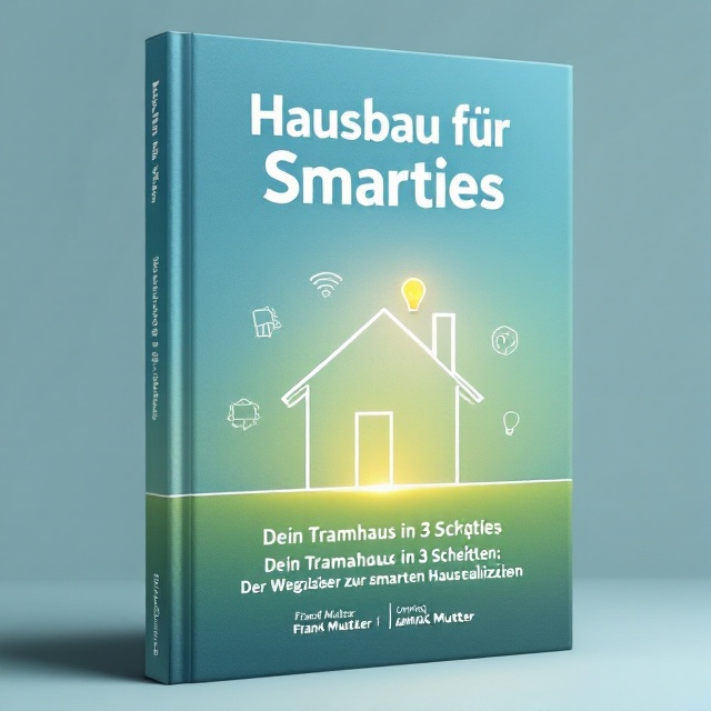The cover features a minimalist house sketch at the center, with clean, geometric lines that represent modern and smart design. The house is illustrated in white against a gradient background transitioning from deep blue at the top to a fresh green at the bottom, symbolizing trust and growth. Subtle icons representing smart home technology (e.g., Wi-Fi, solar panels, energy-efficient bulbs) are lightly integrated into the background. Above the house sketch is a glowing lightbulb symbol, signifying ideas and innovation.