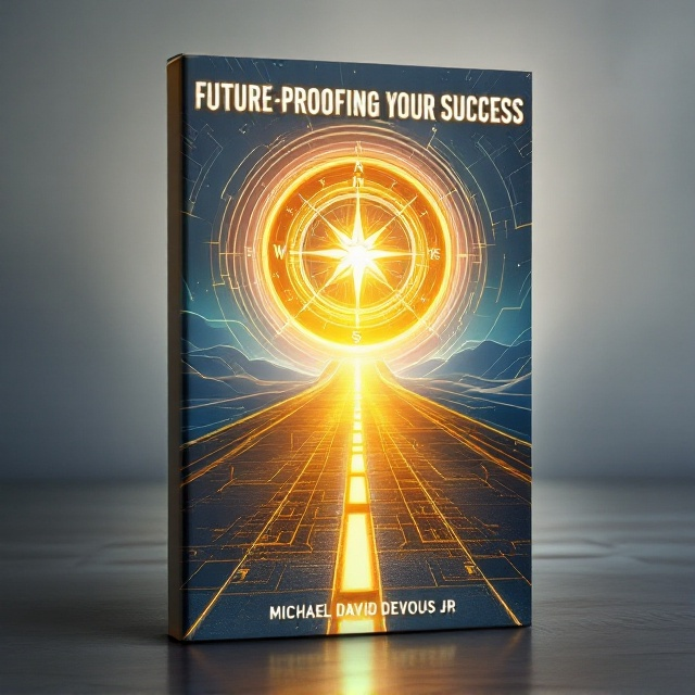 A futuristic road in a glowing, golden hue extends from the bottom-center of the cover toward a radiant sunrise at the top-center. Surrounding the road, abstract, flowing lines and geometric patterns allude to growth and transformation. At the center of the design, a glowing, modern compass floats subtly above the road, radiating light. Faint but discernible, the 4 F's (Feel, Foster, Flip, Free) are etched as faint directional markers on the compass. The background blends shades of deep blue, transitioning to white and gold near the horizon, representing resilience, optimism, and empowerment.