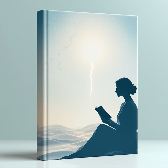 A serene and calming background with soothing hues of light blue and soft beige that evoke a sense of tranquility. An elegant silhouette of a professional psychologist sits in a semi-circle position on the left side of the cover, her body language inviting and composed, holding a book with thoughtful focus. Above her image, the background subtly transitions to a gradient that emphasizes a calm sphere of descending light. Delicate waves or ripples are subtly embedded in the background to symbolize the concepts of thought and influence. Visual tension is created by a sharp, suspenseful crack or fissure effect intersecting lightly through the calm imagery, suggesting the thriller theme.