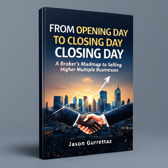 A dynamic front cover featuring a city skyline at dusk, with a central upward-pointing arrow overlay that symbolizes growth and success. The skyline transitions seamlessly into a series of modern glass building silhouettes, reflecting both professionalism and ambition. A subtle gradient background in shades of blue and gold suggests optimism and wealth. The title is centered prominently, typographically stacked to emphasize clarity and confidence. A faint silhouette of a handshake is incorporated near the bottom as a symbolic nod to successful business deals.