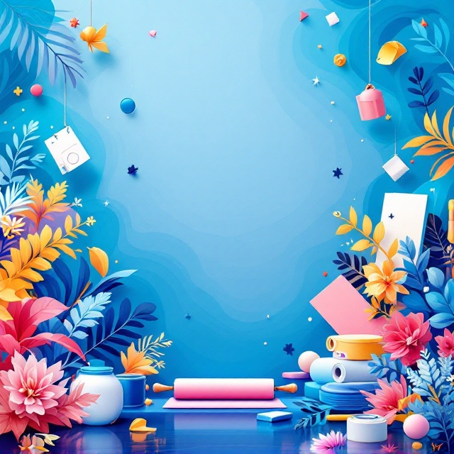 The cover features a vibrant gradient blend of blue and sky blue, transitioning seamlessly to create a dynamic and fresh ambiance. In the foreground, various printing unit tools and materials (rollers, sheets, ink cans, etc.) are illustrated in minimalistic, semi-flat graphic style, scattered artistically across the cover. These elements are arranged to evoke the bustling energy of a printing unit, with faint, translucent overlays of swirling ink patterns adding depth in the background.