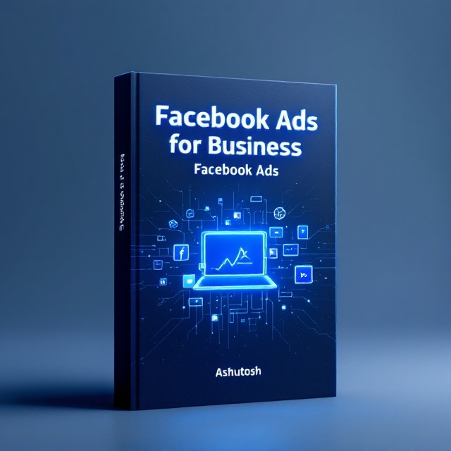 A sleek, futuristic blue gradient background with subtle, glowing digital network lines symbolizing connection. The centerpiece is a minimalist icon of a tablet surrounded by floating, stylized social media icons fading into the composition subtly, emphasizing Facebook ads. Small accents like faint hexagonal patterns create a tech-savvy feel.