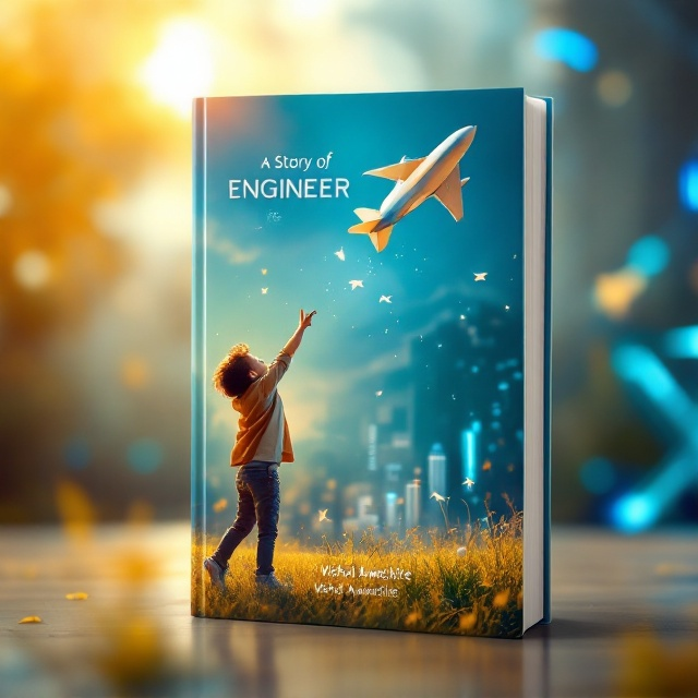 A playful young child is depicted mid-motion, throwing a paper plane into the golden, sunlit sky on the lower left. The paper plane is depicted mid-air, slowly morphing into a sleek, modern aircraft as it moves upward and dominates the upper right quadrant. The background smoothly transitions from a cheerful, grassy playground scene on the left to a futuristic, high-tech aerospace laboratory on the right, with glowing blue accents. Warm sunlight illuminates the entire scene, adding a sense of hope and inspiration.