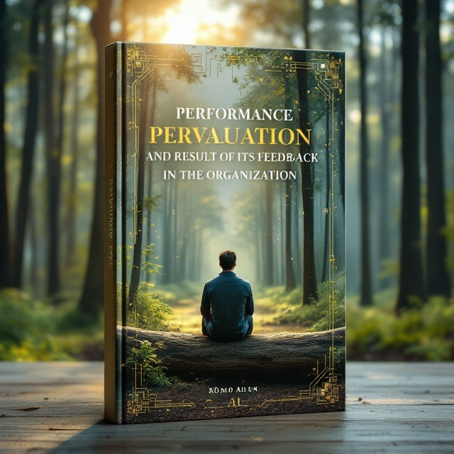 The cover features a serene forest scene bathed in soft morning light. A lone figure sits on a fallen tree trunk at the center of the composition, dressed casually to signify thoughtfulness and reflection. Behind the figure, a faint, abstractly layered image of a modern organizational office begins to blend into the forest background, symbolizing the interplay between nature's calm and the mental noise of organizational life. Small, translucent geometric overlays, such as faint circuit board patterns, hover subtly around the upper corner, representing analysis and factors influencing productivity.