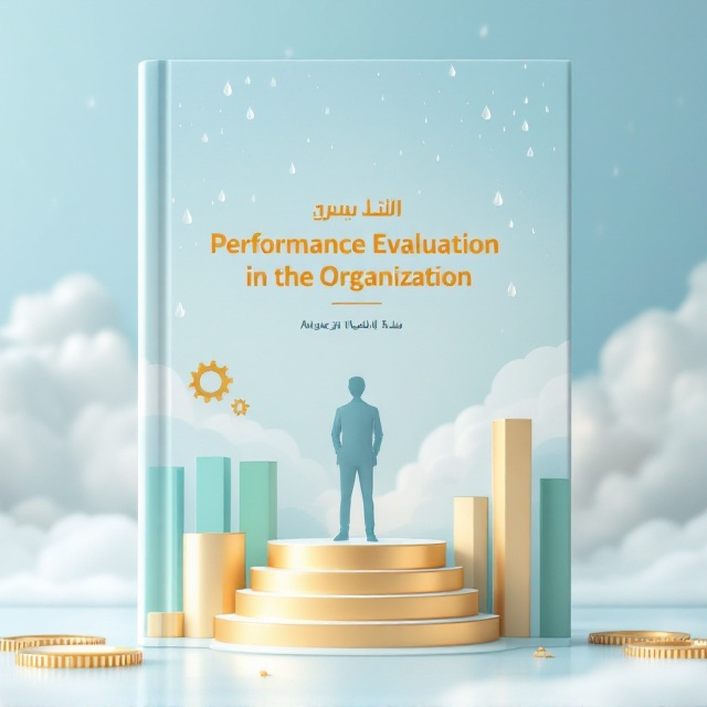 The cover showcases a clean and precise layout. On the top half, an azure blue sky fades into soft white clouds, creating a serene and educational backdrop. Below it, on both the left and right sides, golden managerial cogs are subtly integrated into the background, symbolizing systematic organization. Towards the center, a podium resembling an awards platform is subtly illustrated, with a modern, simplified hero outline standing on it. On the lower portion of the cover, sleek vertical bar charts in pastel shades (light blue, green, and gold) appear, representing strategic management concepts. Gentle drops of rain are scattered delicately throughout the upper portion of the design, adding movement to the otherwise structured layout. The overall composition emphasizes simplicity with an elegant scientific-educational touch.