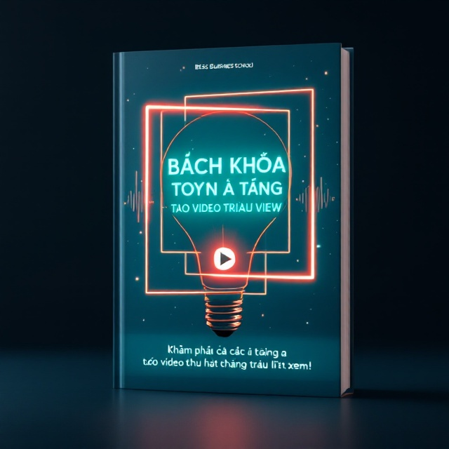 The cover features a modern and dynamic design. The title, "BÁCH KHOA TOÀN Ý TƯỞNG - TẠO VIDEO TRIỆU VIEW," is boldly displayed in the center in a radiant glowing dark teal color (#19c8c8). Surrounding the title is a glowing light bulb emanating soft coral and cream hues, encased in subtle video frames stacked diagonally, creating movement. A play button icon is placed within one of the frames to signify video creation. Sound wave motifs float across the background, blending seamlessly into a navy blue gradient with soft lighting effects. Below the title, the tagline "Khám phá các ý tưởng để tạo video thu hút hàng triệu lượt xem!" is gracefully displayed in soft coral. To emphasize inspiration and professionalism, the bottom section features a laurel wreath icon framing the author's name "Bess Business School.".