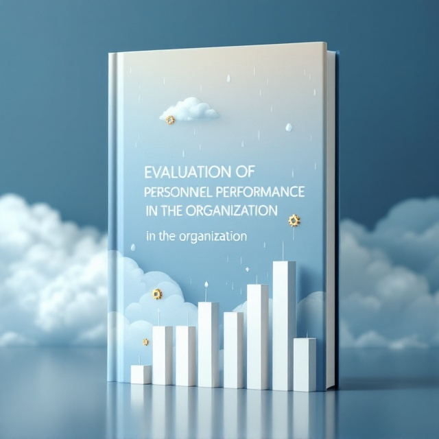The front cover features a gradient sky transitioning from a deep, serene blue at the top to a lighter hue near the horizon, accented with soft, fluffy white clouds scattered across the background. Delicate, fine droplets of rain fall symmetrically on the left and right edges, subtly overlaying the sky. Towards the lower half, a sleek set of minimalist column charts (bar graphs) in white with gold accents situates itself as a focal point, symbolizing strategic management and organizational analysis. Golden, metallic miniature gear illustrations are subtly integrated into the spine and rear cover, giving a sense of motion and functionality. The entire layout conveys simplicity with a professional and elegant touch.