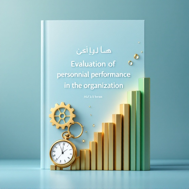The front cover is divided into a soft, pastel blue sky background in A5 size, capturing a calming blend of simplicity and imagination. Two intricate golden performance-assessment gears are positioned on the left side of the cover, slightly touching and emitting a subtle glow. A modern green and golden bar chart flows upward from the bottom right corner, symbolizing growth and numerical evaluation. A delicate pocket watch, miniature in size, subtly rests beside the gears at an angle. Three small water droplets, semi-transparent, are scattered across the page in no specific pattern, providing a mystical, dynamic feel.