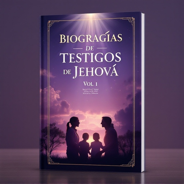 A serene twilight sky in rich shades of purple serves as the background, symbolizing spirituality and depth. Silhouettes of a smiling family and a Kingdom Hall appear in the foreground, conveying themes of fidelity, joy, and spiritual connection. Light beams radiate from above, giving a divine and uplifting feel. Subtle gold accents frame the edges of the cover for an elegant and reverent touch.
