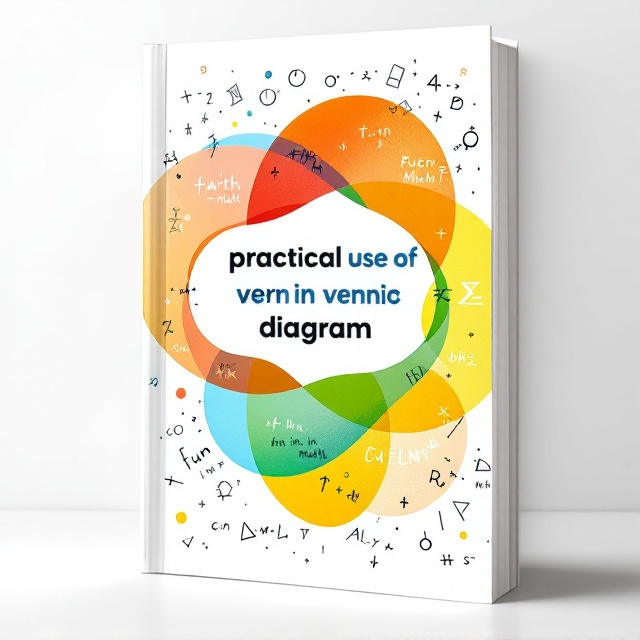 A playful, bold design featuring overlapping colorful Venn diagram circles with vibrant blends of orange, blue, and green on a white background. The title is integrated into the diagram itself, with smaller, quirky text elements scattered within various circle overlaps to visually represent “fun in math.” The background has lightly sketched math symbols like angles, equations, and grid lines faintly visible in grayscale to keep it subtle and engaging.