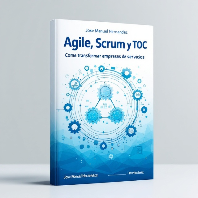 A sleek background with a gradient blending from cool corporate blue to crisp white. The cover features interconnected gear icons, agile arrows, and workflow charts forming a dynamic triangular composition. A subtle ‘agile sprint’ circular motion, symbolized by dotted pathways, overlays the center. Below this, visual hints of a timeline and constraint chains represent the Theory of Constraints.