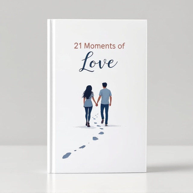 A clean, minimalistic design featuring an artistic illustration of a hetero couple holding hands, placed centrally. The couple’s silhouettes are slightly abstract, exuding intimacy and connection, with flowing lines that mimic a soft breeze. The background is predominantly white, with subtle pastel-colored line art evoking a sense of warmth and fun. Just below the couple is a single trail of dashed footsteps, symbolizing exploration and shared journeys.