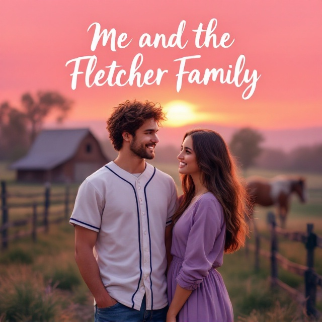 A vibrant pink and orange gradient sunset spreads across the background, with soft, blurred light to create a dreamy, romantic atmosphere. A rustic barn sits slightly off-center in the distance, surrounded by open pastures outlined with fencing. In the closer paddock is a majestic palomino horse, gently grazing. In the foreground, a teenage couple is standing side by side. The boy, with brown fluffy hair and dressed in a white baseball jersey displaying the number "10," stands confidently smirking at the girl beside him. The girl, with long brown wavy hair, avoids his gaze shyly, wearing a soft purple long-sleeved shirt tucked into a flowy skirt. The title sweeps over the top of the cover in a handwritten, script-style font in soft white, adding a whimsical feel. The author's name, "Brynn Weaver," features prominently at the bottom in elegant sans-serif capital letters.