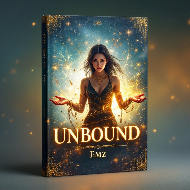 A central image of a young female protagonist, her hands outstretched, glowing threads of magic breaking apart a golden cage that once surrounded her. The cage's remains scatter outward as if bursting, blending into a starry background that transitions into a dreamy sky. Small magical glyphs in shimmering light orbit her figure, emphasizing her power and the fantastical essence of the story. The protagonist’s silhouette is illuminated by a soft, ethereal light, while her expression reflects both determination and newfound freedom.