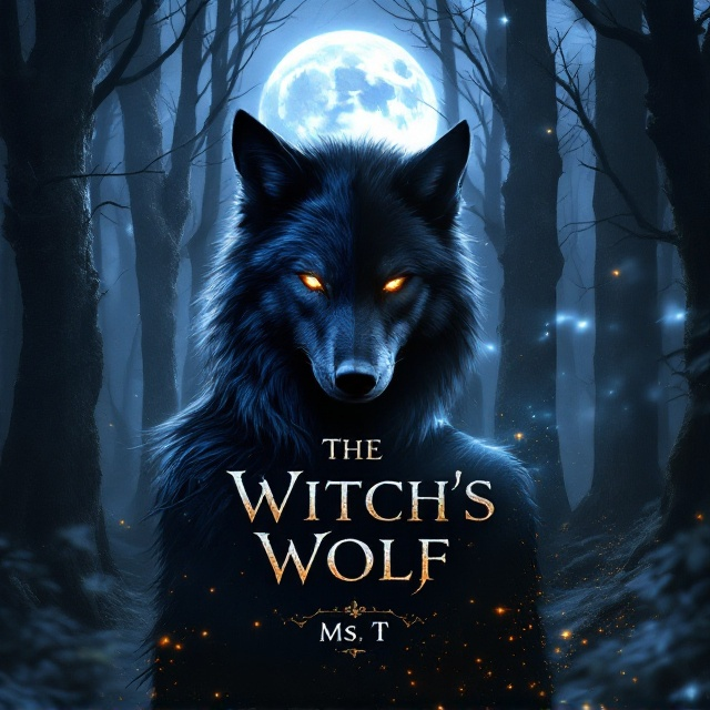 The cover features a mystical twilight forest as the background, with shadows of tall, ancient trees and silver moonlight filtering through the canopy. Tamr is depicted in the foreground, half in her human form and half transformed into a sleek black wolf, her glowing eyes meeting the reader. The transformation is dramatic, with shimmering lines symbolizing magical energy. Blake stands in the mid-ground, a striking and conflicted white werewolf with an intense, protective gaze directed toward Tamr. Magic-infused golden runes subtly glow along the edges of the forest and ground, and the moon dominates the sky, casting its ethereal light and reflecting power and change.