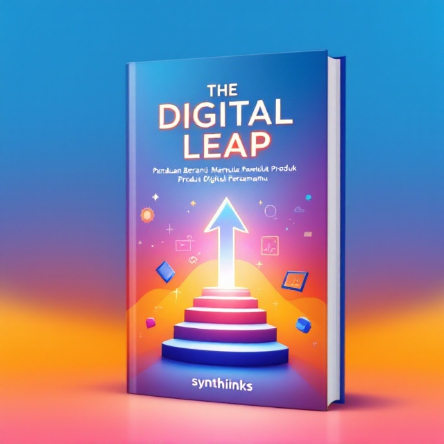 A vibrant and bold gradient background transitioning between shades of blue and orange, symbolizing progress and innovation. In the center, a modern and sleek illustration of a stepping-stone path that morphs into a stylized arrow pointing upward, representing the "leap" into the digital world. Subtle geometric digital icons (like cloud storage, gears, and screens) are scattered in the background, creating a tech-inspired ambiance.