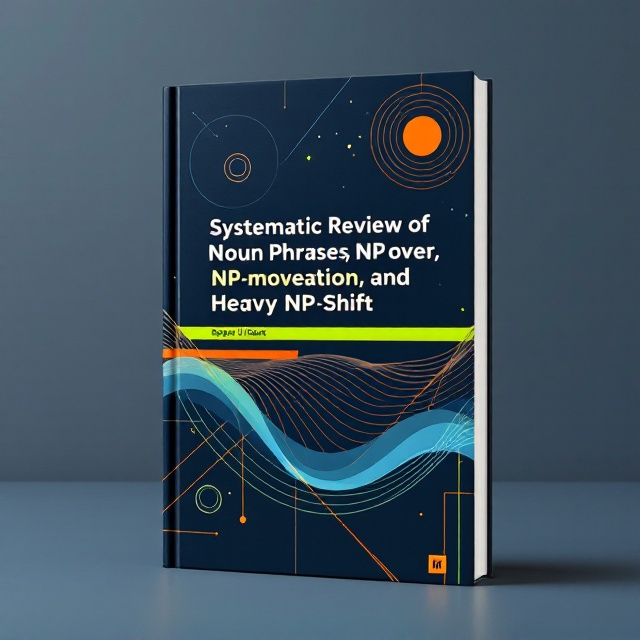 The cover features a primary dark blue background with a clean, minimalistic academic aesthetic. On the cover, there are geometric shapes such as thin concentric circles and diagonal lines in bright orange and fluorescent green that intersect asymmetrically, representing structure and movement. A central horizontal wave runs across, signifying linguistic flow. Subtle gradients blend the bright accents into the dark blue background, ensuring a balanced and professional design.