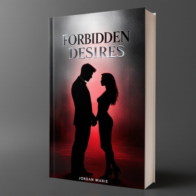 The book cover features a dramatic gradient background transitioning smoothly from a corporate gunmetal gray at the top to a deep, passionate crimson at the bottom. The centerpiece is a sophisticated silhouette of two figures, a man and a woman, standing inches apart, almost touching but not quite. Their bodies exude tension and intimacy while remaining professional in demeanor. The edges of the silhouettes subtly dissolve into the background gradient, creating a sense of mystery. A faint silver light outline accents the figures, drawing attention to the intensity of their near-contact. Subtle textures akin to brushed steel and silk add depth to the background, reinforcing the corporate and intimate themes.