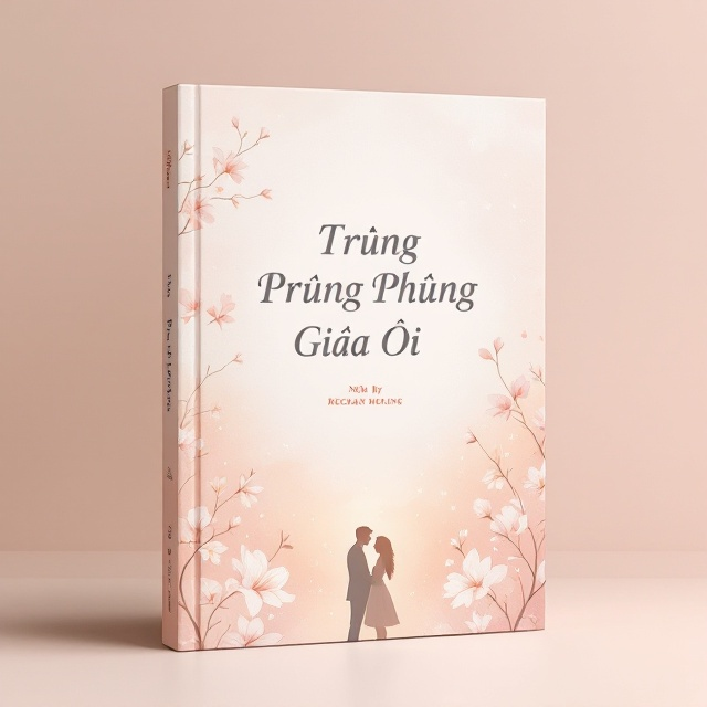 A soft, pastel background with shades of blush pink fading into a subtle cream tone. In the foreground, delicate sketches of intertwining flowers (like cherry blossoms or magnolias) trail along the edges of the cover. A faint, hazy silhouette of a couple meeting under a soft twilight sky is positioned in the lower center, adding depth without overpowering the softness of the design.