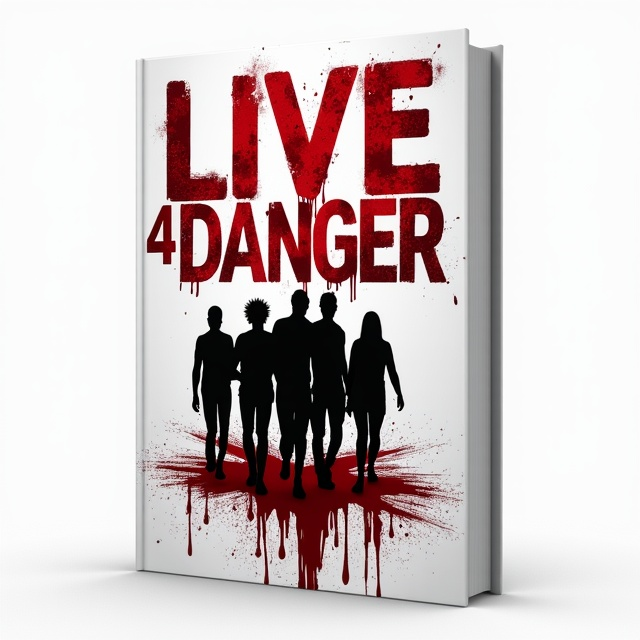 A stark white background dominates the cover, with a vivid, blurry, and smudged bloodstain dripping across the center. Overlaid on the bloodstain are four shadowy, indistinct silhouettes of individuals, slightly blurred in motion as if walking forward, emerging eerily from the stain. The shadows are positioned toward the lower half of the stain, emphasizing a sense of movement and foreboding. Around the silhouettes, subtle blood splatter textures add layers to the composition.