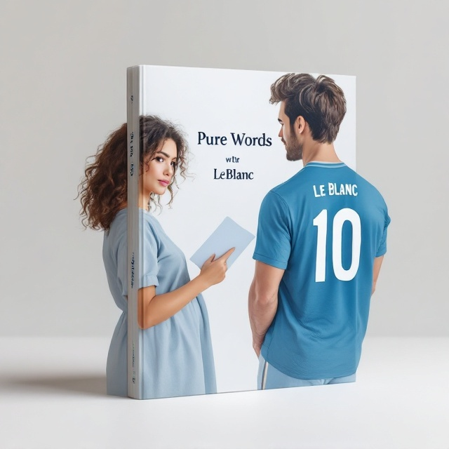 The cover features a minimalistic white background with two prominent figures. On the left side stands a plus-size, brown-curly-haired girl wearing a casual, soft pastel blue dress. She is holding a partially opened letter, her expression conveying curiosity and hopeful yearning. On the right side, positioned slightly further back and turning away from the viewer, is a broad-shouldered man in a football jersey (Number 10, "LeBlanc" printed in bold letters on the back). His dark brown hair is slightly messy, and he exudes a quiet, mysterious aura. Between them, the letter is the only connection, symbolizing the bond they share.