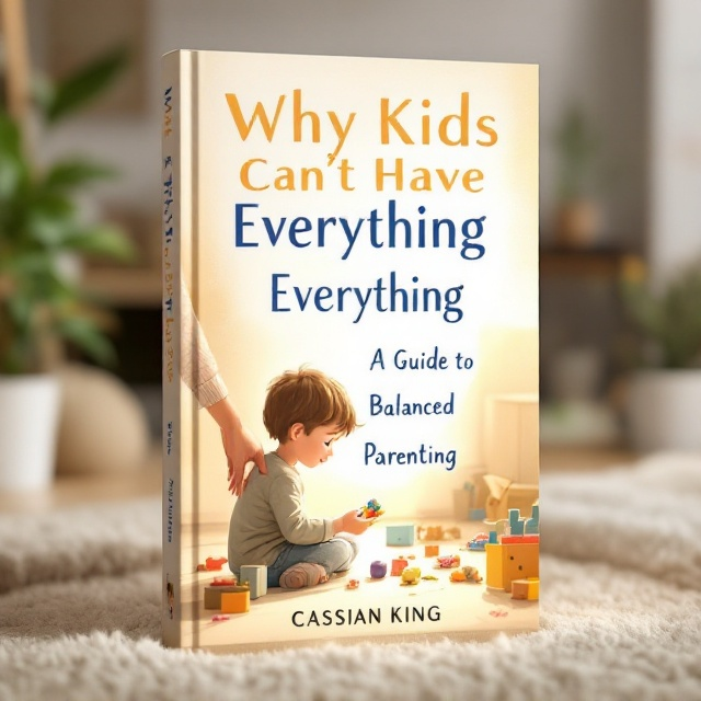 Illustration of a warm, softly-lit scene with a child sitting on the floor surrounded by scattered toys, looking thoughtfully at a single toy they are holding. The background softly fades into a cozy, neutral-toned room. There’s an adult’s comforting hand resting lightly on the child’s shoulder, symbolizing guidance and balance.
