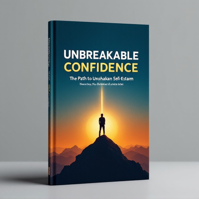 A minimalist yet bold design featuring the silhouette of a strong individual standing at the peak of a mountain under a vibrant sunrise. The background transitions from deep indigo at the top of the book to a warm gradient of orange and yellow at the bottom, symbolizing growth and achievement. A single, subtle golden light beam highlights the silhouette, creating a sense of focus and determination. Text is placed prominently over the sky area.