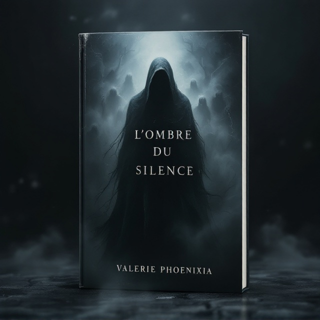 A haunting silhouette of a shadowy figure looms subtly in the foreground, with faded, twisted figures resembling malevolent human forms encircling it. The background is a dark gradient of deep blues and grays, transitioning to black, evoking a mysterious and moody atmosphere. Wisps of fog swirl subtly around the figures, adding an ethereal quality. The scene is further accentuated by faint tear trails blending into the fog near the shadow figure.