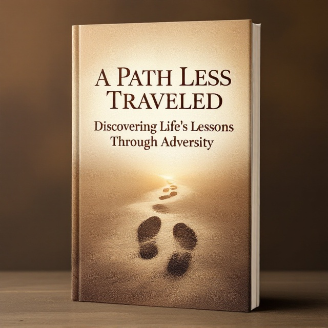 A textured earthy background fades from deep brown (symbolizing the initial struggle) to a soft beige/white tone (representing clarity and growth). At the bottom of the cover, a pair of footprints begins bold and distinct, gradually fading as they move upward into the blank half of the cover. The blank half symbolizes an open journey yet to be defined. A subtle light source in the blank area evokes a sense of hope and direction.