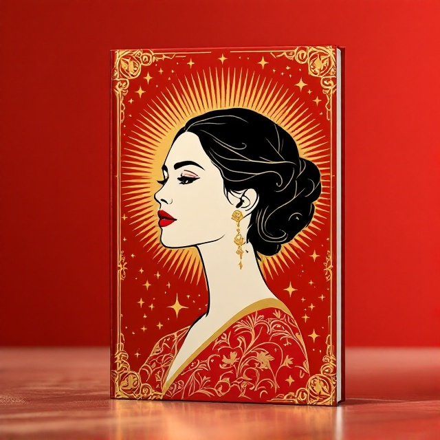 A bold, centered portrait outline of an Armenian woman in minimalist, vector art style, symbolizing strength and ambition. The figure is surrounded by a radiant golden halo-like motif, with subtle, intricate Armenian cultural patterns in the background. The color palette includes shades of vibrant crimson, gold, and ivory.