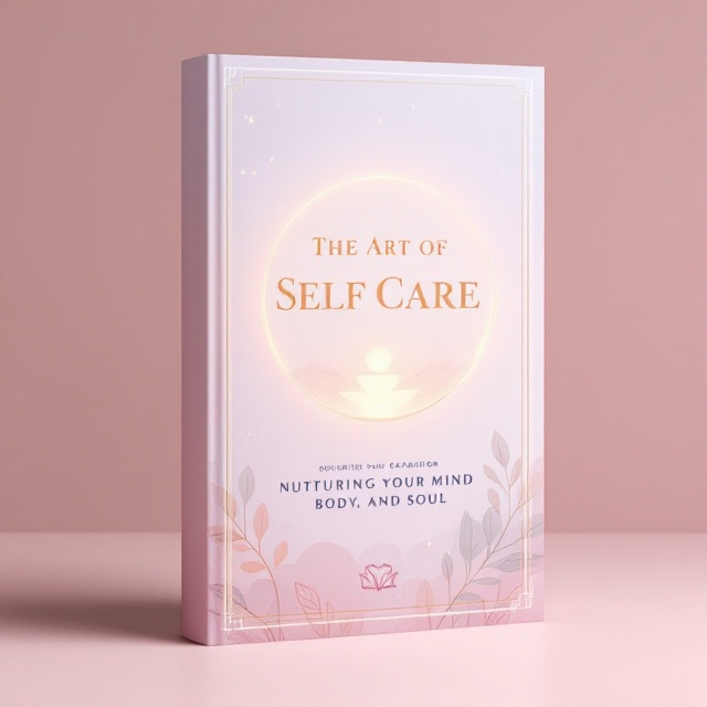 A soft pastel gradient background transitioning from a light lavender at the top to a gentle blush pink at the bottom, evoking calm and nurturing feelings. In the center, a glowing circular motif representing balance and harmony overlays delicate abstract brush strokes that mimic the shapes of leaves or clouds. Small, understated icons of wellness (like a lotus, a heart, and a book) are subtly integrated into the design.