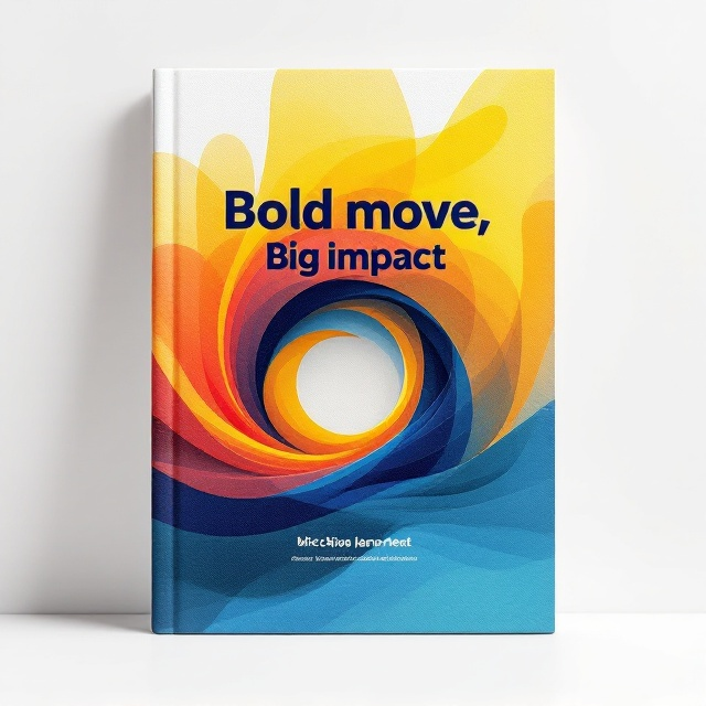 A central abstract graphic of a large, bold ripple effect, symbolizing the "big impact" of a significant move. The ripple design radiates outward in vibrant, inspiring colors like warm orange, bold yellow, and a deep gradient into royal blue. This imagery is backed by a slightly textured off-white background for contrast.