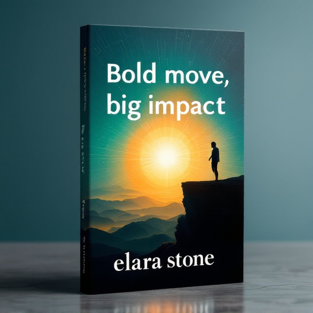 A striking silhouette of a person, standing at the edge of a cliff, confidently stepping forward toward a glowing burst of light across a gradient sky of deep blues transitioning into a hopeful golden sunrise. Abstract geometric patterns in the background suggest clarity, growth, and forward momentum.