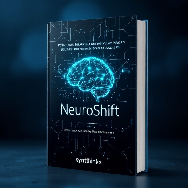 A dark blue and black gradient background suggesting a mysterious and intellectual tone, with a glowing neural network pattern that branches out toward the edges of the cover. A subtle shadow of a human brain silhouette is integrated at the center. Thin, silver lines are layered to resemble connections, emphasizing themes of the mind and manipulation. The title is prominently placed in the center, surrounded by faint geometric shapes that further emphasize complexity and intrigue.