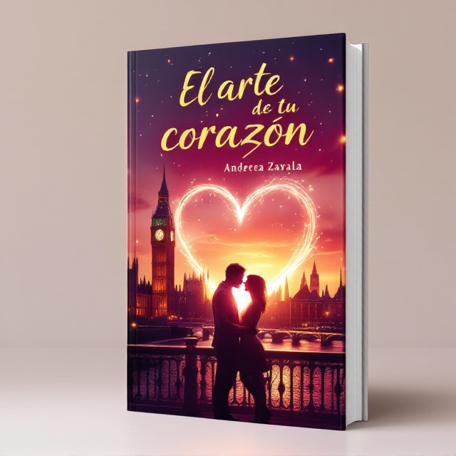 A vibrant and romantic scene illustrating the London skyline at dusk with Big Ben and the Thames River in the background. A couple is standing close together on a bridge, gazing at each other with an intense and emotional connection. A glowing, semi-transparent heart overlays the skyline, subtly blending into the scene. Warm wine-colored hues dominate the background, with accents of gold and pink symbolizing passion and healing.