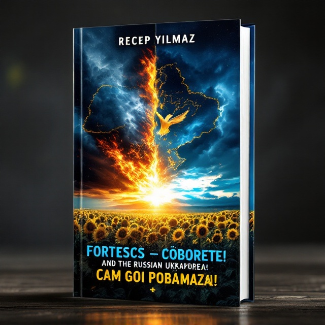 A striking and dramatic cover featuring a split design—a map of Ukraine on the left, outlined in golden threads, with a burning field of sunflowers on the right under a stormy sky, symbolizing resilience amidst conflict. In the center, a symbolic white dove, partially obscured, ascends against a backdrop of a rising sun breaking through the storm clouds, signifying hope and endurance. At the bottom, in bold Ukrainian blue and yellow colors, the quote “Борітеся – поборете! Вам Бог помагає!” is illuminated, radiating a sense of empowerment.