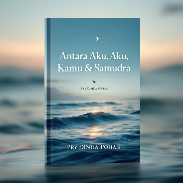 The cover showcases a tranquil scene where the ocean meets the sky at dawn. Gentle waves roll in the foreground, their edges reflecting soft, golden light. In the background, the horizon is slightly blurred, creating a serene transition between the deep blue of the ocean and the lighter hues of the morning sky. A faint silhouette of a bird in the distance adds an element of subtle movement, while an abstract black crescent shape is positioned along the lower left, symbolizing depth and introspection.