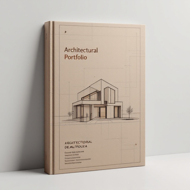 Minimalistic architecture-inspired design featuring a subtle geometric grid pattern in the background. Centered on the cover, a modern architectural sketch with clean lines and symmetry. The portfolio title "Architectural Portfolio" is positioned prominently, with contact details neatly aligned at the bottom section. The color palette is monochromatic brown, with a faint metallic accent for certain elements of the design.
