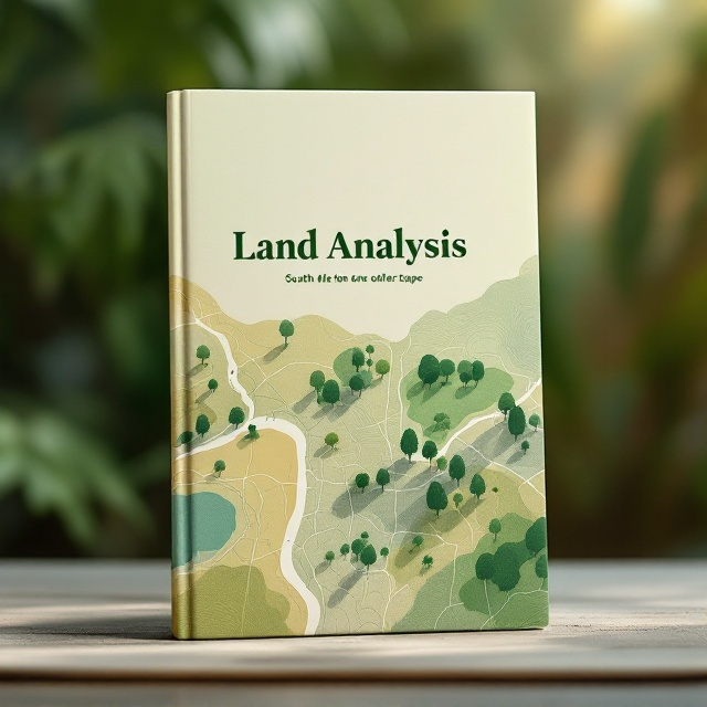 A bird’s eye view map of South Jakarta dominates the background, rendered in soft, earth-tone hues, overlaid with abstract silhouettes of trees and parks symbolizing green open spaces. Subtle contour lines symbolize land assets and blend seamlessly into the map design. A gradient of green spreading outward hints at environmental rejuvenation.