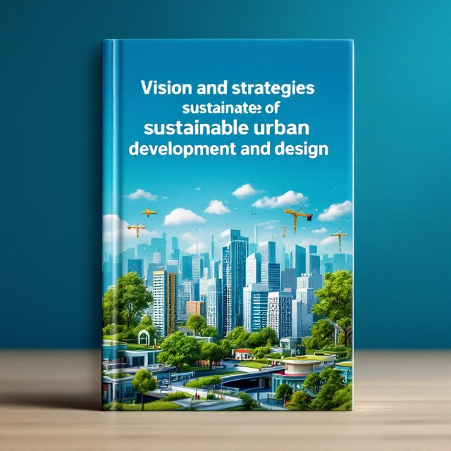 A beautiful and vibrant urban cityscape showcasing a realistic miniature version of a sustainable city on the lower half of the cover. The city features green rooftops, modern architecture, and lush urban greenery with blue skies above. Engineering icons of urban planning and civil construction (including symbols like buildings, rulers, and gear-like designs) are subtly incorporated into the background to symbolize strategic planning and development. The background color is a gradient of deep, elegant blue transitioning into lighter shades near the bottom, emphasizing hope and optimism.